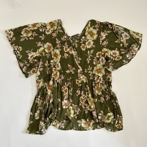 Maurices Womens size 1X Green Floral Surplice Peplum Top Blouse smocked waist - Picture 6 of 10